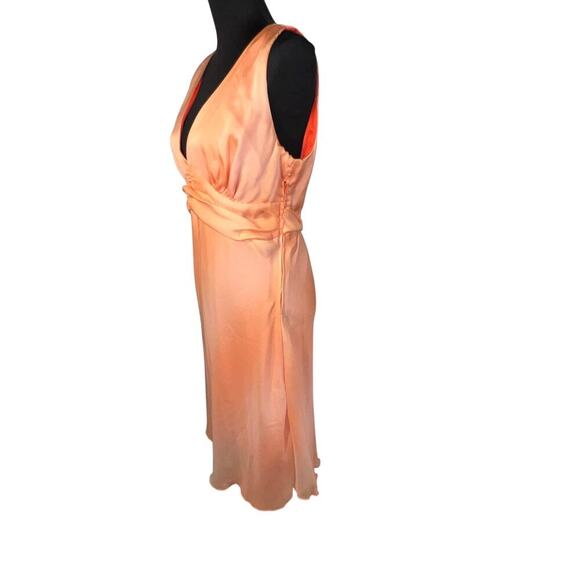 9 by ninety women size XL peach chiffon Deep V gypsy goth flowing midi dress NEW - Picture 6 of 10